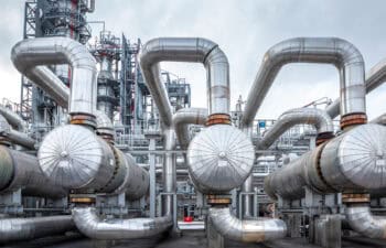heat exchanger in an oil refinery, large size, daylight