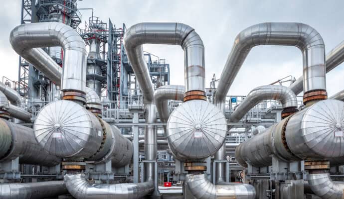 heat exchanger in an oil refinery, large size, daylight
