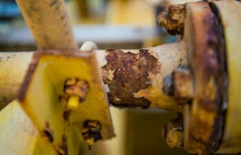 Close up of corroded steel pipe, corrosion of steel, general corrosion, offshore petroleum pipelines.